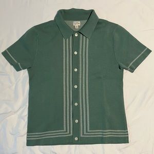 J. Crew Short-sleeve cotton cardigan polo sweater / Mens / Frosty Spruce